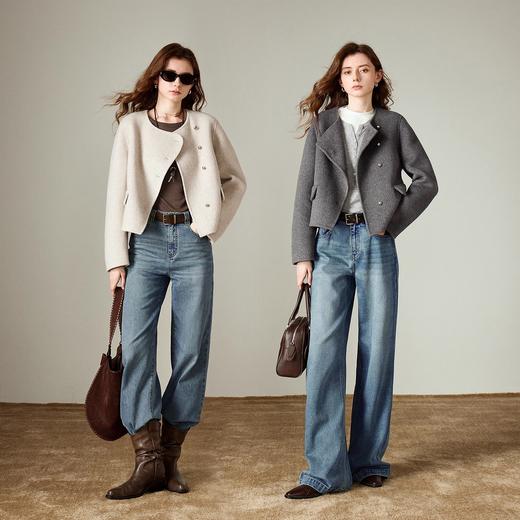 初语双面呢外套女新款圆领短款羊毛开衫复古小香风上衣 商品图3