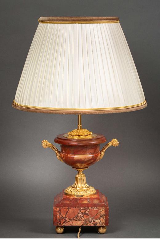 独角鹿西洋古董 19世纪末法国出品铜鎏金精雕装饰大理石古典双耳瓶造型台灯一对 商品图1