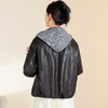 QYM CS25D90-Y时尚PU拼结连帽外套水洗皮休闲皮衣外套 商品缩略图2