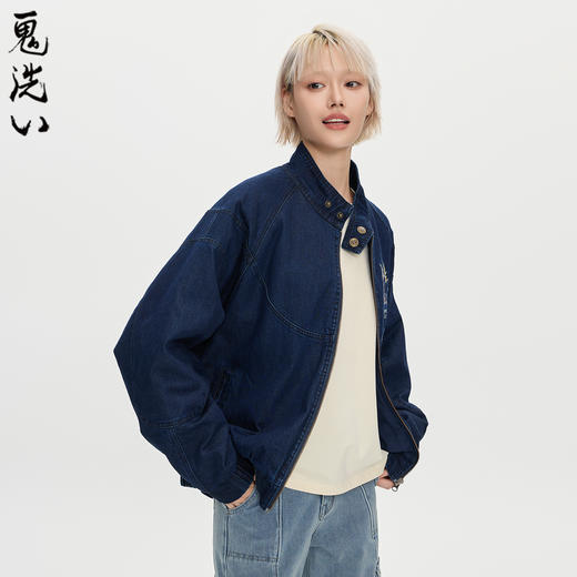 ONIARAI/鬼洗25秋冬泥棒蓝女款双鱼刺绣立领牛仔外套 N340238 商品图2