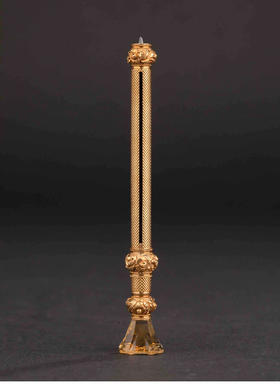 独角鹿西洋古董 1880-1890年代英国出品黄水晶火漆印章装饰菱格纹黄金精雕笔杆