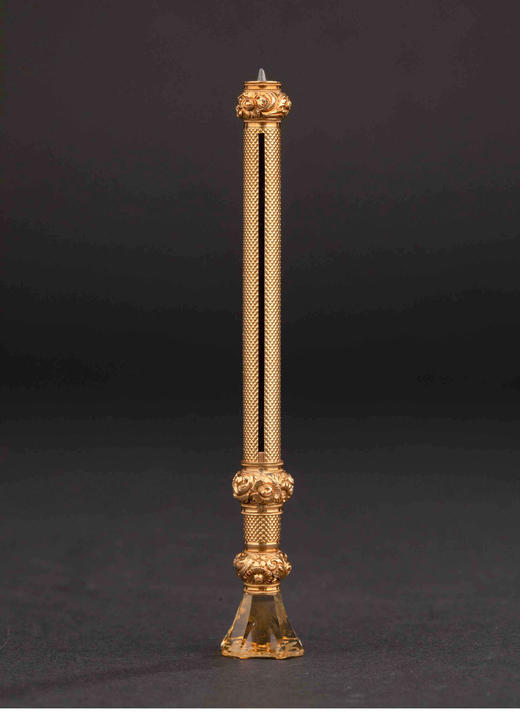 独角鹿西洋古董 1880-1890年代英国出品黄水晶火漆印章装饰菱格纹黄金精雕笔杆 商品图0