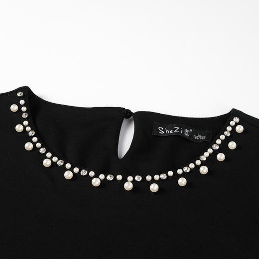 奢姿大码女装2025秋季减龄钉珠设计感T恤胖妹妹时尚简约拼接上衣9953253809 商品图2