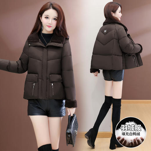 QYM 25XB612时尚短款羽绒服气质通勤拼接纯色外套 商品图1