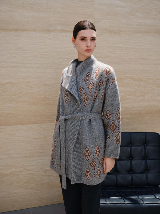 【董璇同款羊绒开衫】羊绒世家秋冬新款新品女士系带收腰中长款开衫外套 商品图2