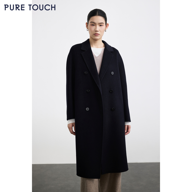 商场同款PURE TOUCH女装25秋冬新款丝绒毛混纺双面呢大衣H型毛呢