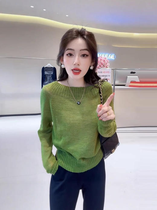 【圆领套头软糯内搭针织衫】秋冬韩系穿搭慵懒风 一字肩打底衫毛衣上衣 商品图1