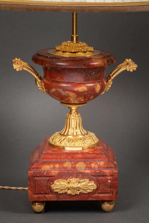 独角鹿西洋古董 19世纪末法国出品铜鎏金精雕装饰大理石古典双耳瓶造型台灯一对 商品图3