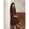鹿向南「静匿港湾」棕色复古拼接连衣裙女秋冬收腰显瘦长袖裙子女 商品缩略图0