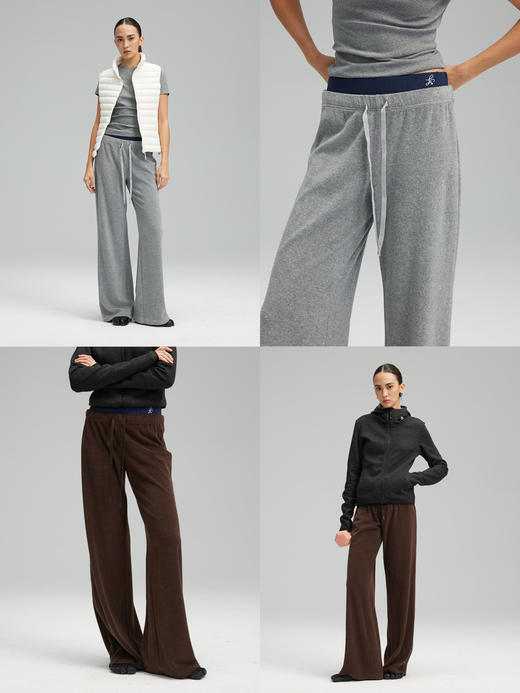 素舶 垂感暖绒毛巾裤 双腰头松弛感抽绳直筒卫裤休闲糯米裤 商品图2