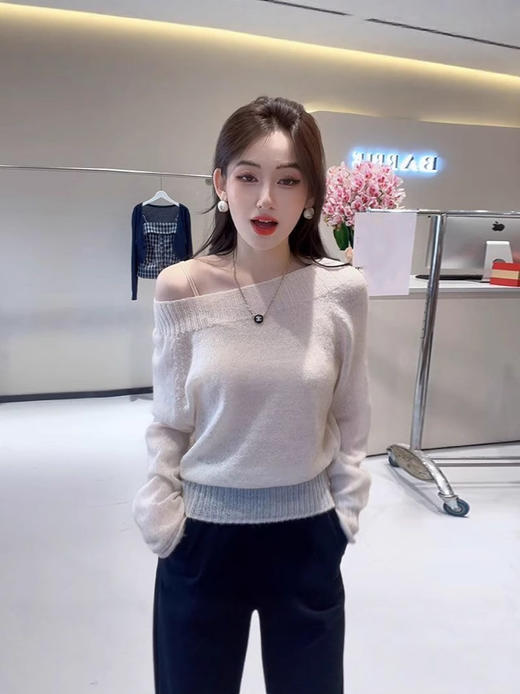 【圆领套头软糯内搭针织衫】秋冬韩系穿搭慵懒风 一字肩打底衫毛衣上衣 商品图2