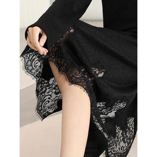 COCOBELLA女人味蕾丝刺绣半身裙秋冬气质直筒针织裙HS3113-2 商品图1