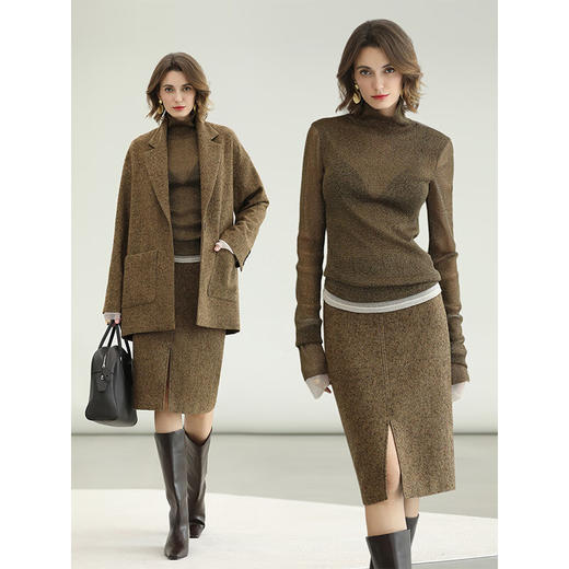 COCOBELLA气质美拉德羊毛半身裙女秋冬前开叉直筒短裙HS0063 商品图2