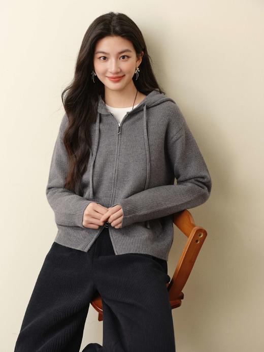 【严选】诗凡黎双拉链韩系慵懒连帽针织开衫7G9433081-4 商品图1