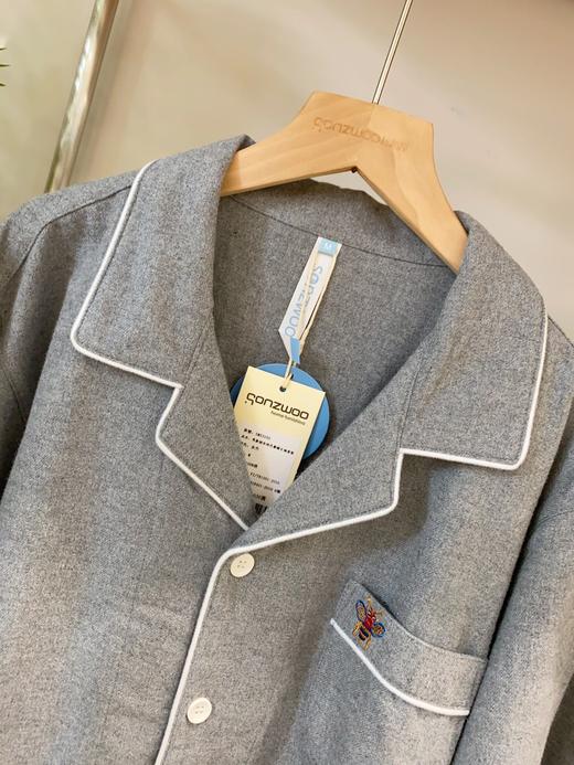 松植屋秋冬男款纯色蜜蜂加厚磨毛绒布长袖睡衣套装100%全棉绒布家居服 商品图2