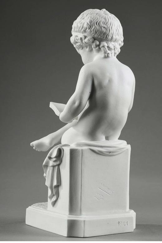 独角鹿西洋古董 20世纪法国出品阅读的孩童主题素胎瓷人物雕塑一对 商品图4