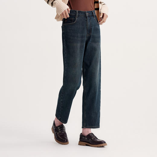 森柔|森马牛仔裤女冬季宽松半松紧腰抓毛长裤街头潮酷遮胯锥形裤 商品图1