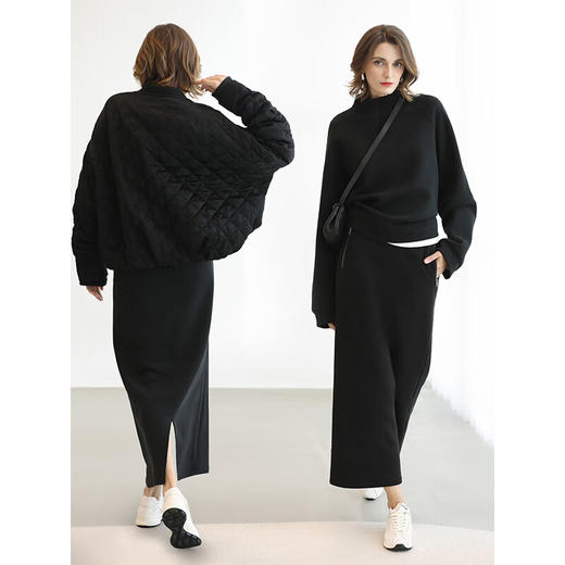 COCOBELLA时尚通勤黑色半身裙女秋冬温暖亲肤遮胯直筒裙HS3162 商品图1