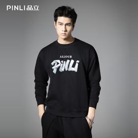 PINLI品立2025秋季新款男士宽松圆领字母印花套头卫衣长袖上衣潮BG253109011