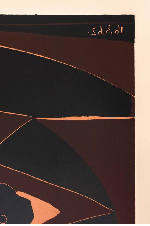 独角鹿西洋古董 1962年西班牙艺术家签名创作出品限量麻胶版画《戴黑帽子的杰奎琳》 商品图4