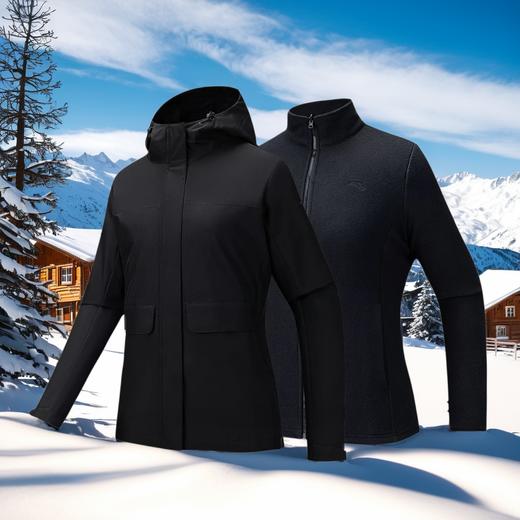 安踏抓绒内胆三合一外套女2025冬季新款夹克上衣两件套162547601 商品图1