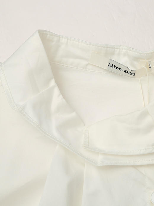 米白色立领单排扣衬衫 复古风喇叭袖宽松显瘦上衣 春秋季文艺范百搭女式衬衣 商品图2