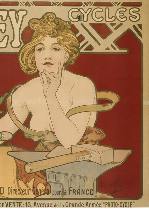 独角鹿西洋古董 1898年法国出品捷克国宝级画家穆夏签名创作海报作品《威弗利自行车 Waverley Cycles》 商品图4