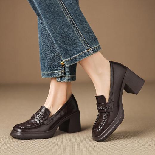 【预售5天】舒适柔软~新款简约百搭真皮单鞋女粗跟小皮鞋复古一脚蹬乐福鞋女ASZ&KL793R 商品图3