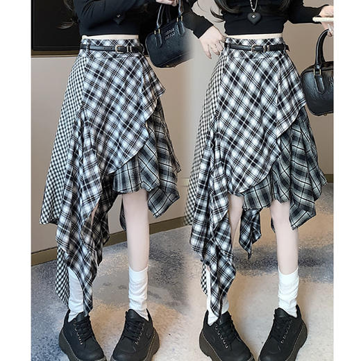 裁缝学苑AQ564设计感小众拼接格子半身裙纸样女装不规则中长款半裙样板 商品图2