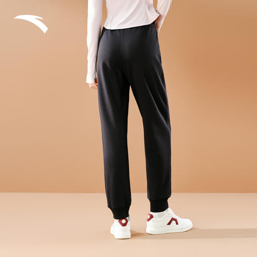 安踏针织运动长裤女2025新款加绒束脚卫裤黑色跑步裤子162547317N 商品图0