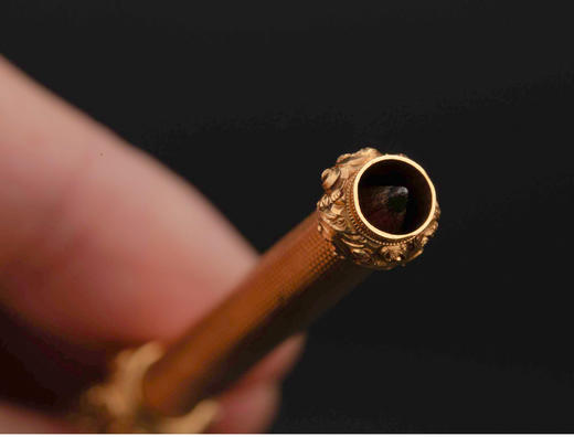 独角鹿西洋古董 1880-1890年代英国出品黄水晶火漆印章装饰菱格纹黄金精雕笔杆 商品图4