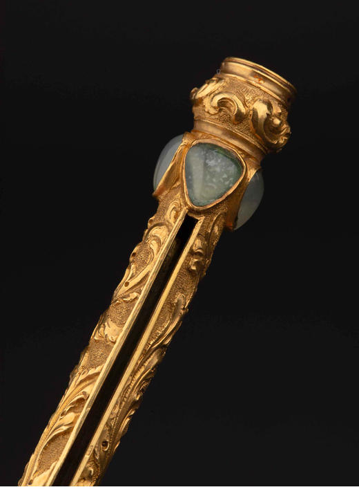 独角鹿西洋古董 1860-1870年代欧洲出品洛可可风格月光石及红宝石镶嵌花叶纹18K黄金精雕铅笔杆 商品图5