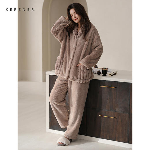可人儿原创冬季舒棉绒女士睡衣韩系加厚保暖可外穿珊瑚绒家居服 商品图2