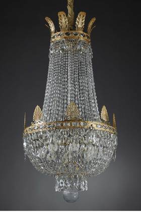 独角鹿西洋古董 19世纪法国出品帝政风格铜鎏金精雕装饰热气球造型水晶吊灯