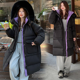 奢姿大码女装2025冬季胖妹妹可脱卸蓬松大毛领连帽长款羽绒服外套7354300238