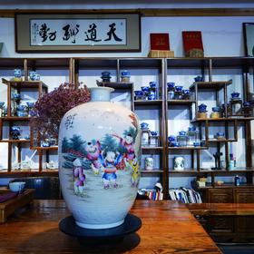 釉上重工粉彩＜欢天喜地＞