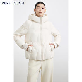 商场同款PURE TOUCH女装25秋冬连帽鹅绒服短款宽松白鹅绒羽绒服