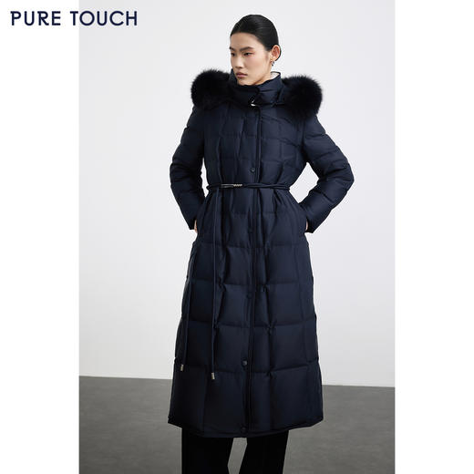 商场同款PURE TOUCH女装25冬新款连帽白鹅绒羽绒服长款系带鹅绒服 商品图0