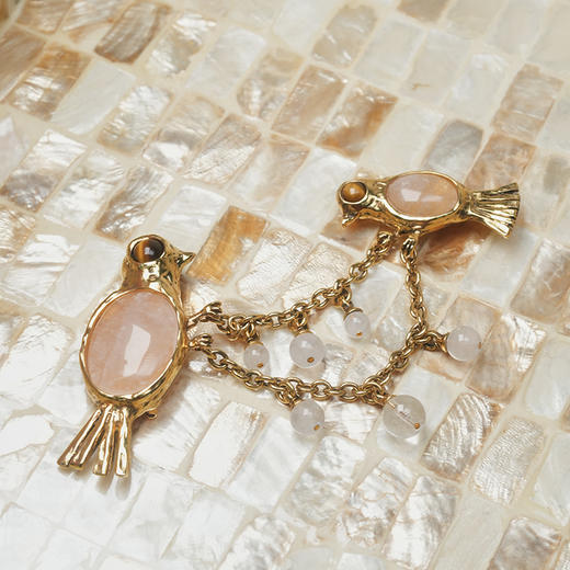 北京仓｜Goossens Paris-BROCHE DEUX OISEAUX- 虎眼石 胸针［法国设计师］ 商品图1