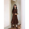 鹿向南「静匿港湾」棕色复古拼接连衣裙女秋冬收腰显瘦长袖裙子女 商品缩略图1
