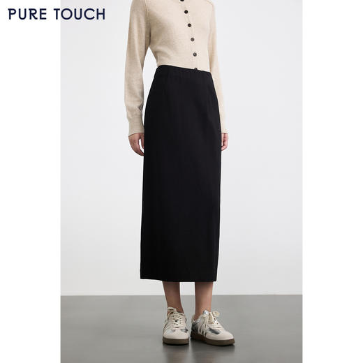 商场同款PURE TOUCH女装25秋冬新款高腰直筒半裙H型黑色过膝长裙 商品图4