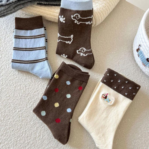 可露丽学院风暖绒中筒条纹波点袜-纪念日百货门店同款167943553 商品图0