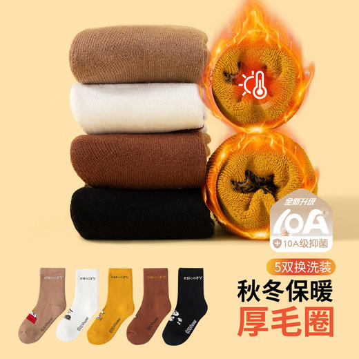 【清仓捡漏】【5双装】【10A抑菌加厚全毛圈袜】【史努比】男童中长款袜子组合装 商品图0