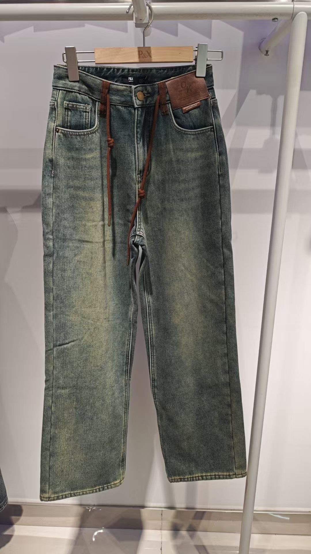 P&X设计师女装2024冬季阔腿牛仔长裤女高腰休闲拖地裤 824410134 蓝色