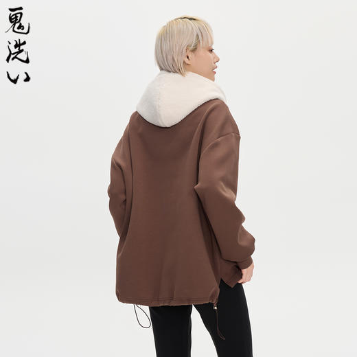 ONIARAI/鬼洗25秋冬泥棒蓝女款猫咪仿羊羔绒拼帽套头卫衣 N240159 商品图1