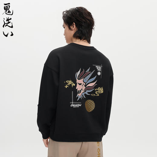 ONIARAI/鬼洗25秋冬复古日系和柄纹样仿拼布薄绒卫衣男 B240154 商品图0