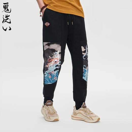 ONIARAI/鬼洗25秋冬泥棒蓝敦煌秘境九色鹿刺绣针织长裤男 N540177 商品图2