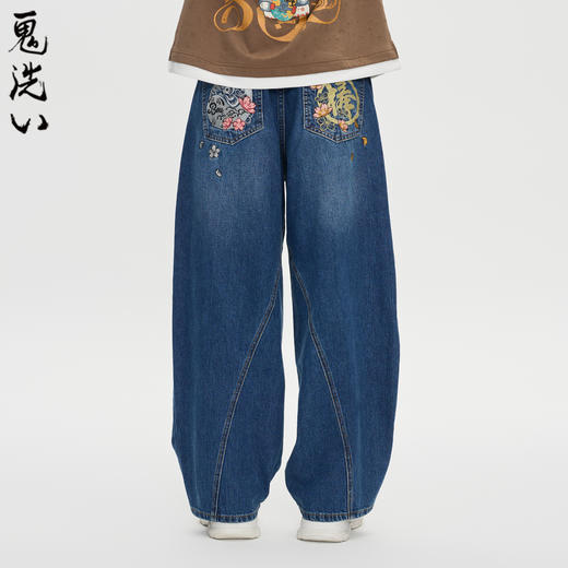 ONIARAI/鬼洗25秋冬棒达摩樱花弯线廓形分割牛仔长裤男式 25N4409 商品图0