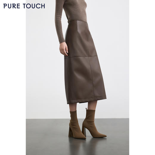 商场同款PURE TOUCH女装 25秋冬新款PU革H型半裙哑光时髦高腰长裙 商品图4