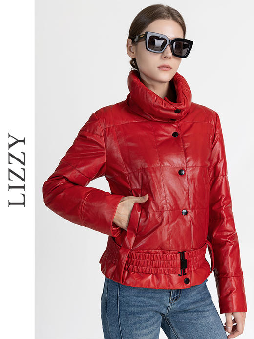 LIZZY冬季减龄简约保暖黑色绵羊皮白鸭绒羽绒服外套女4117 商品图4